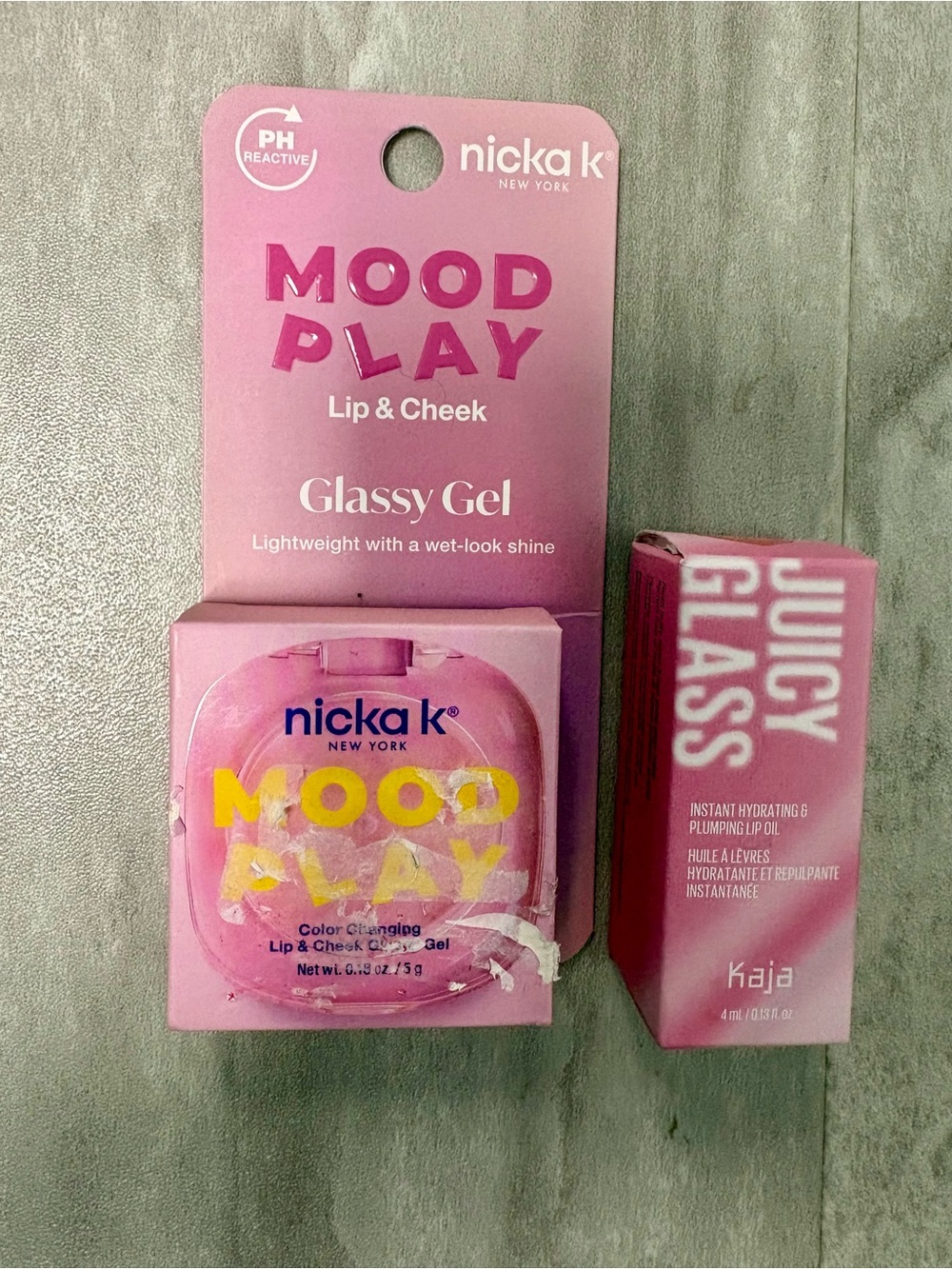 Kaja Juicy Glass Lip Oil+ Free Nicka K NY Mood Play Glassy Gel lip & cheek. New.